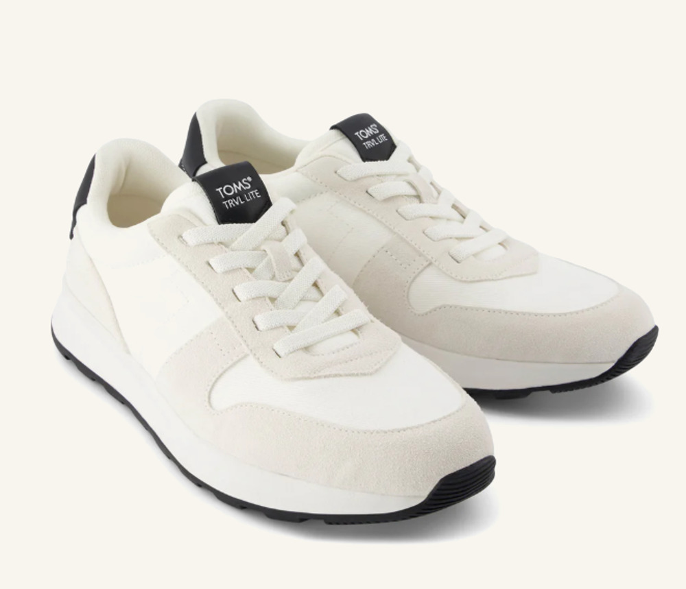Toms Mens TRVL LITE Retro Runner Casual Sneaker Size 8.5 White Suede Twill NIB